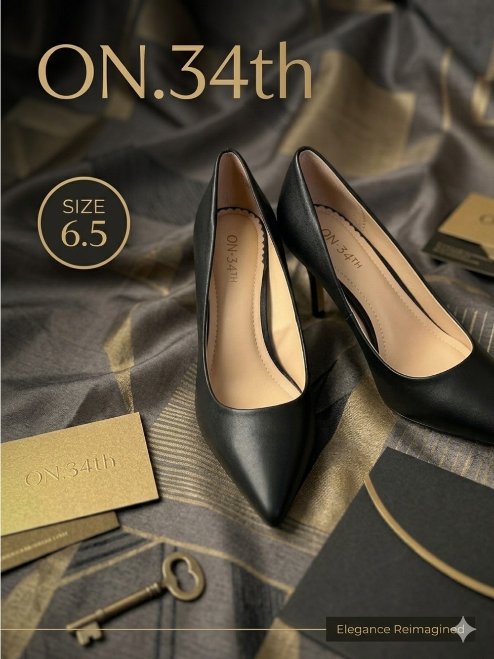 ON 34th Womenβs βMariaβ Black Vegan Leatherβ Pointed Toe Pumps - Size 6.5